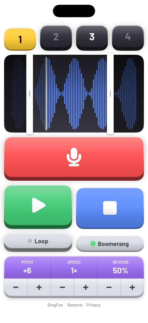 Reverse playback of a trimmed region with Boomerang on